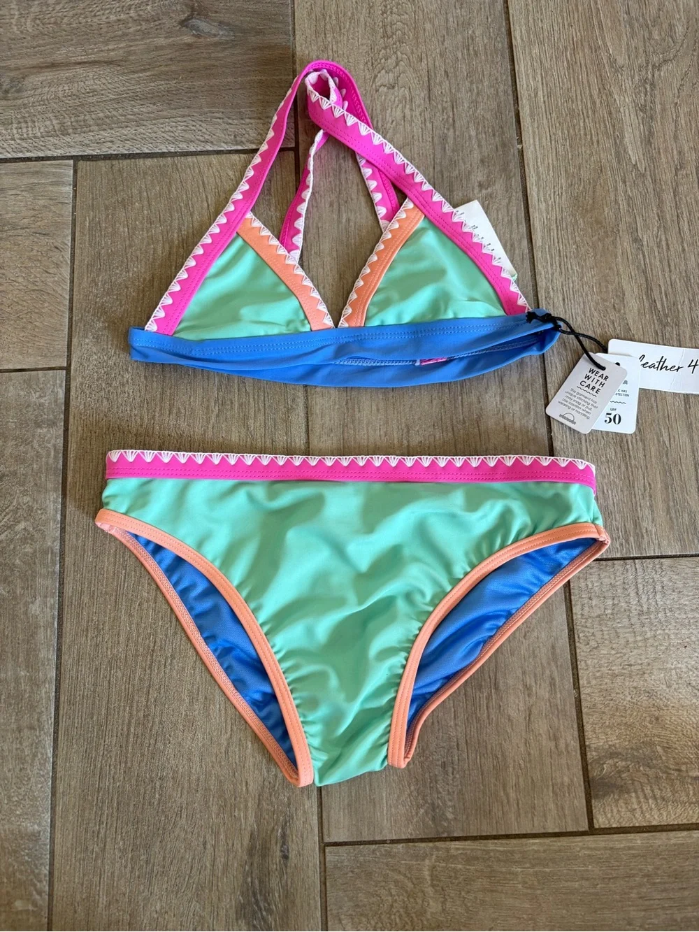 Feather 4 Arrow Kids' Coastline Whipstitch Trim UPF 50+ Two-Piece Swimsuit 10